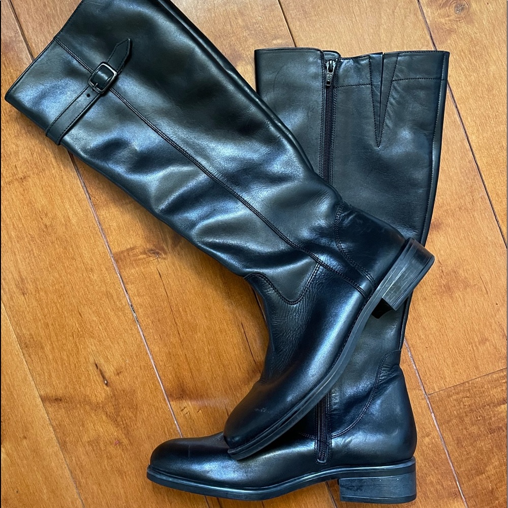 Italian Shoemakers Antonia Riding Boot Black Leather Zip Up